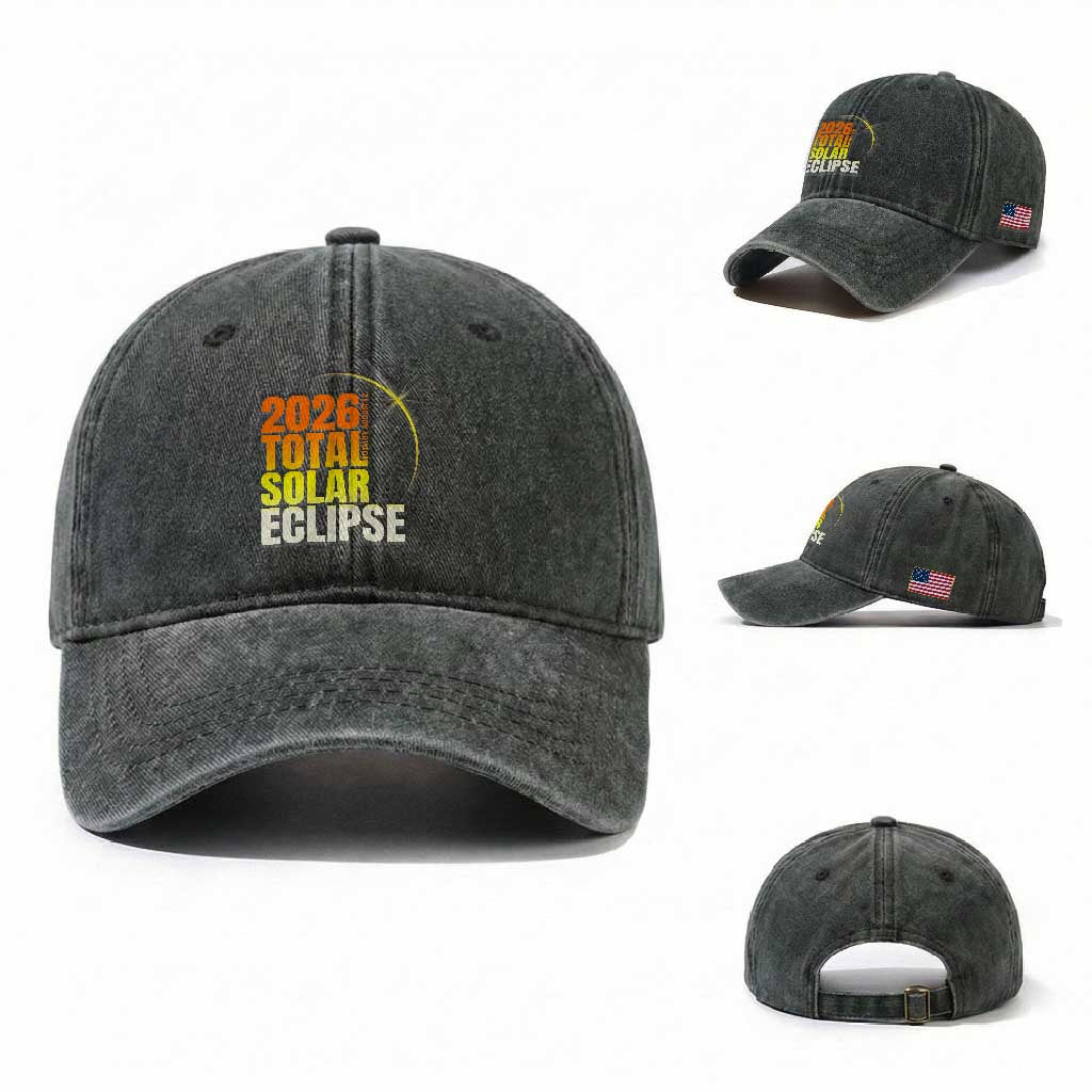 2026 Total Solar Eclipse August 12 Washed Cotton Baseball Cap Totality Modern Space Graphic TS02 Washed Cap Universal Fit Dark Green Print Your Wear