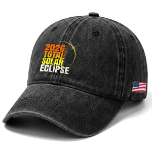 2026 Total Solar Eclipse August 12 Washed Cotton Baseball Cap Totality Modern Space Graphic TS02 Print Your Wear
