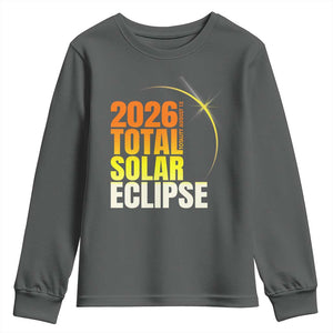 2026 Total Solar Eclipse August 12 Youth Sweatshirt Totality Modern Space Graphic TS02 Dark Heather Print Your Wear