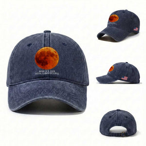 Blood Moon Total Lunar Eclipse March 3 2026 Washed Cotton Baseball Cap Blood Moon Astronomy Souvenir Graphic TS02 Washed Cap Universal Fit Navy Print Your Wear