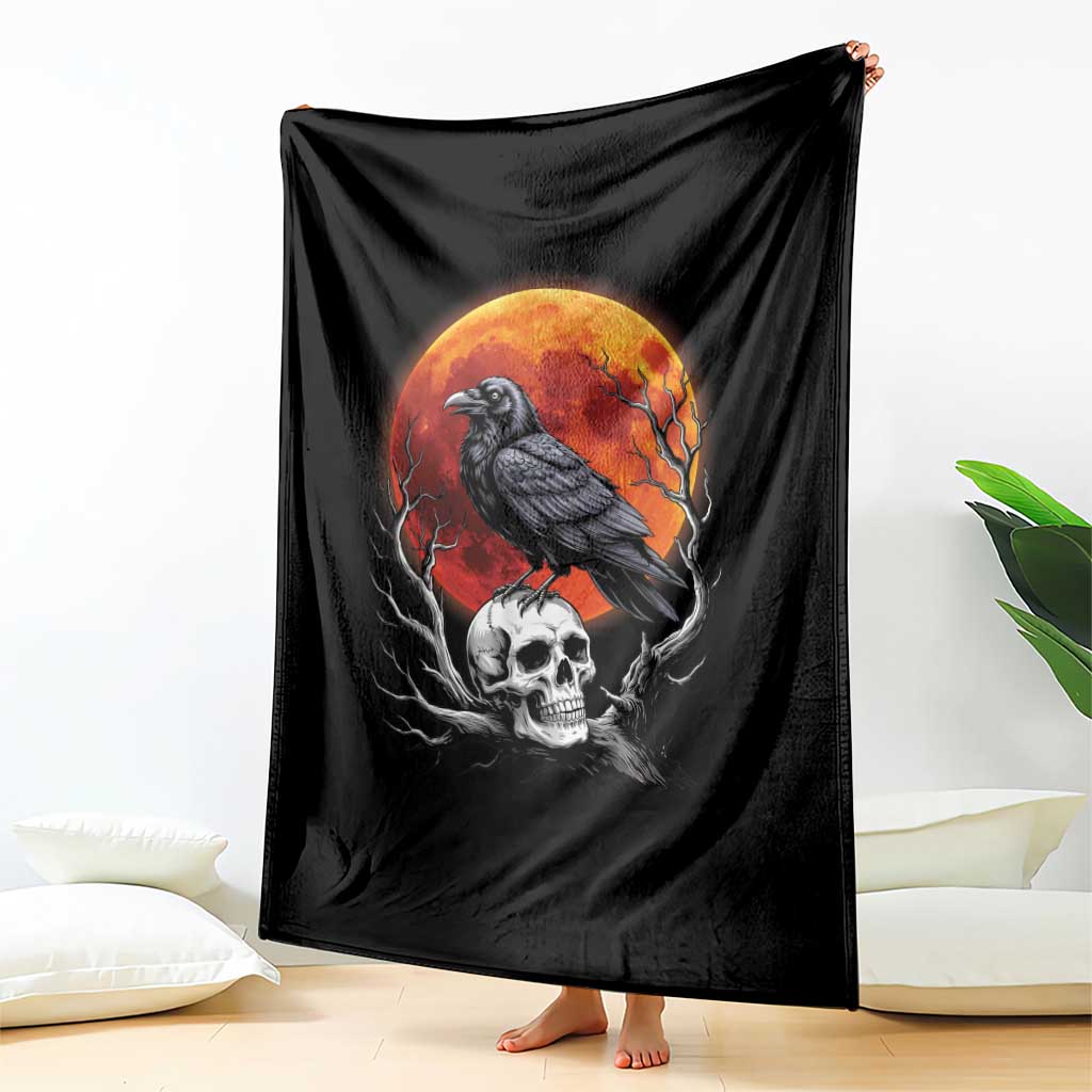 Gothic Raven on Skull Blood Moon Throw Blanket Spooky Halloween Macabre Dark Art Graphic TS02 Print Your Wear