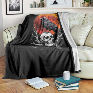 Gothic Raven on Skull Blood Moon Throw Blanket Spooky Halloween Macabre Dark Art Graphic TS02 Print Your Wear