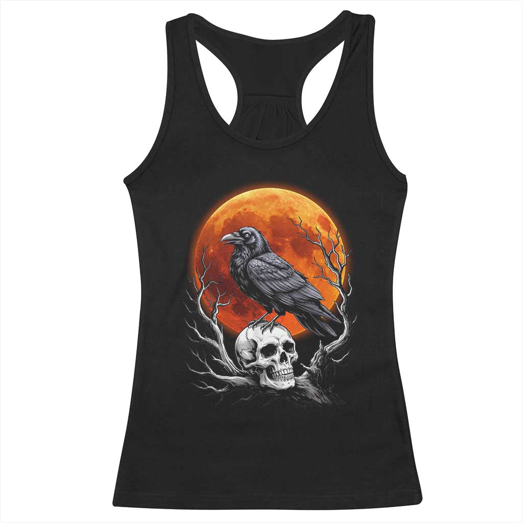 Gothic Raven on Skull Blood Moon Racerback Tank Top Spooky Halloween Macabre Dark Art Graphic TS02 Black Print Your Wear
