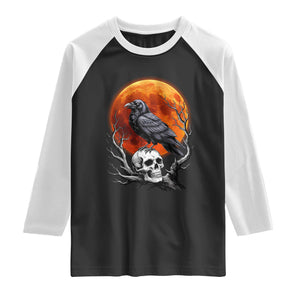 Gothic Raven on Skull Blood Moon Raglan Shirt Spooky Halloween Macabre Dark Art Graphic TS02 Black White Print Your Wear
