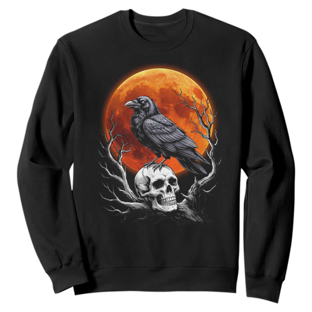 Gothic Raven on Skull Blood Moon Sweatshirt Spooky Halloween Macabre Dark Art Graphic TS02 Black Print Your Wear