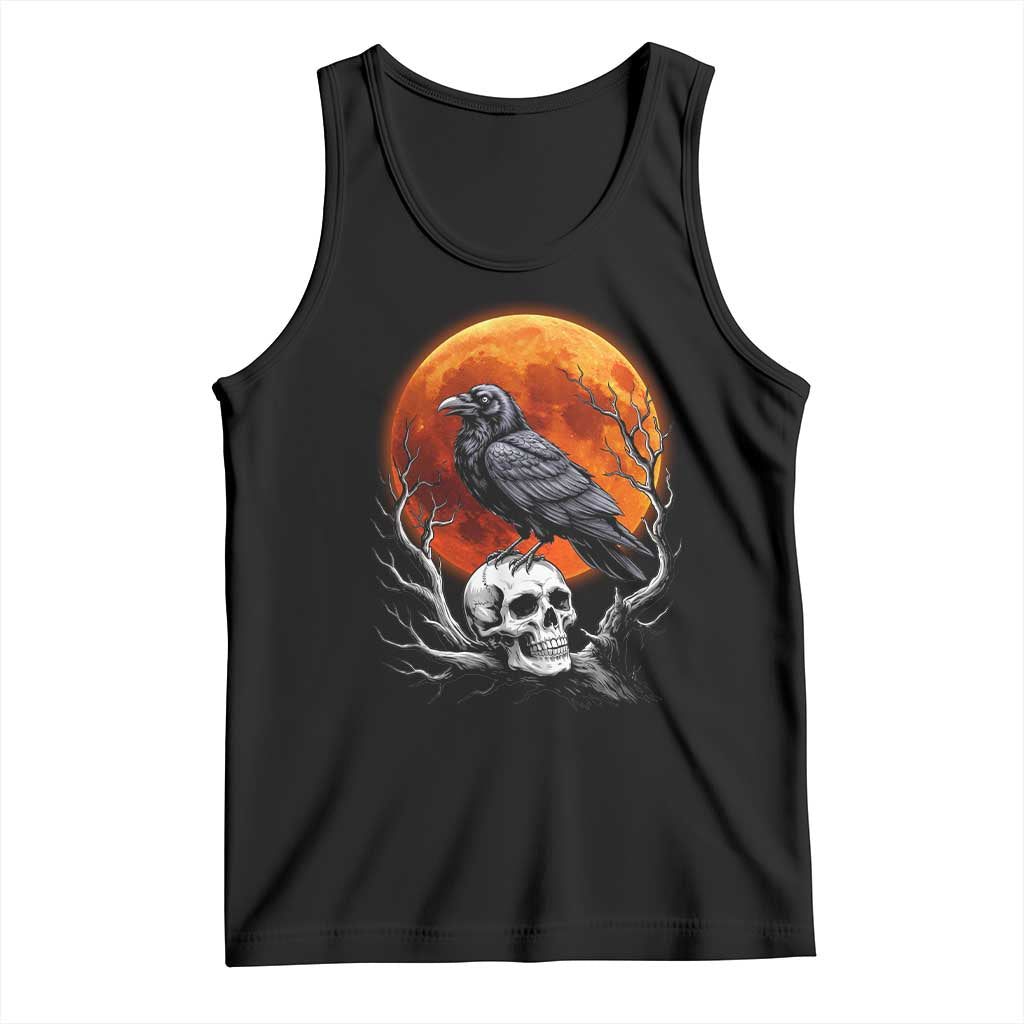 Gothic Raven on Skull Blood Moon Tank Top Spooky Halloween Macabre Dark Art Graphic TS02 Black Print Your Wear