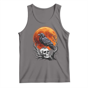 Gothic Raven on Skull Blood Moon Tank Top Spooky Halloween Macabre Dark Art Graphic TS02 Deep Heather Print Your Wear