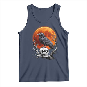 Gothic Raven on Skull Blood Moon Tank Top Spooky Halloween Macabre Dark Art Graphic TS02 Navy Print Your Wear