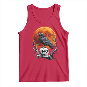 Gothic Raven on Skull Blood Moon Tank Top Spooky Halloween Macabre Dark Art Graphic TS02 Red Print Your Wear
