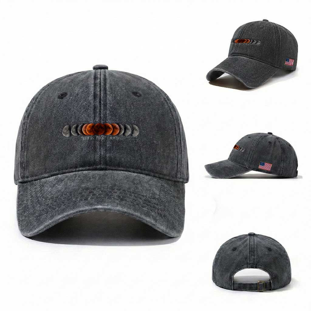 Total Eclipse of the Moon Phases Washed Cotton Baseball Cap Blood Moon Space Astronomy Celestial Graphic TS02 Washed Cap Universal Fit Dark Gray Print Your Wear