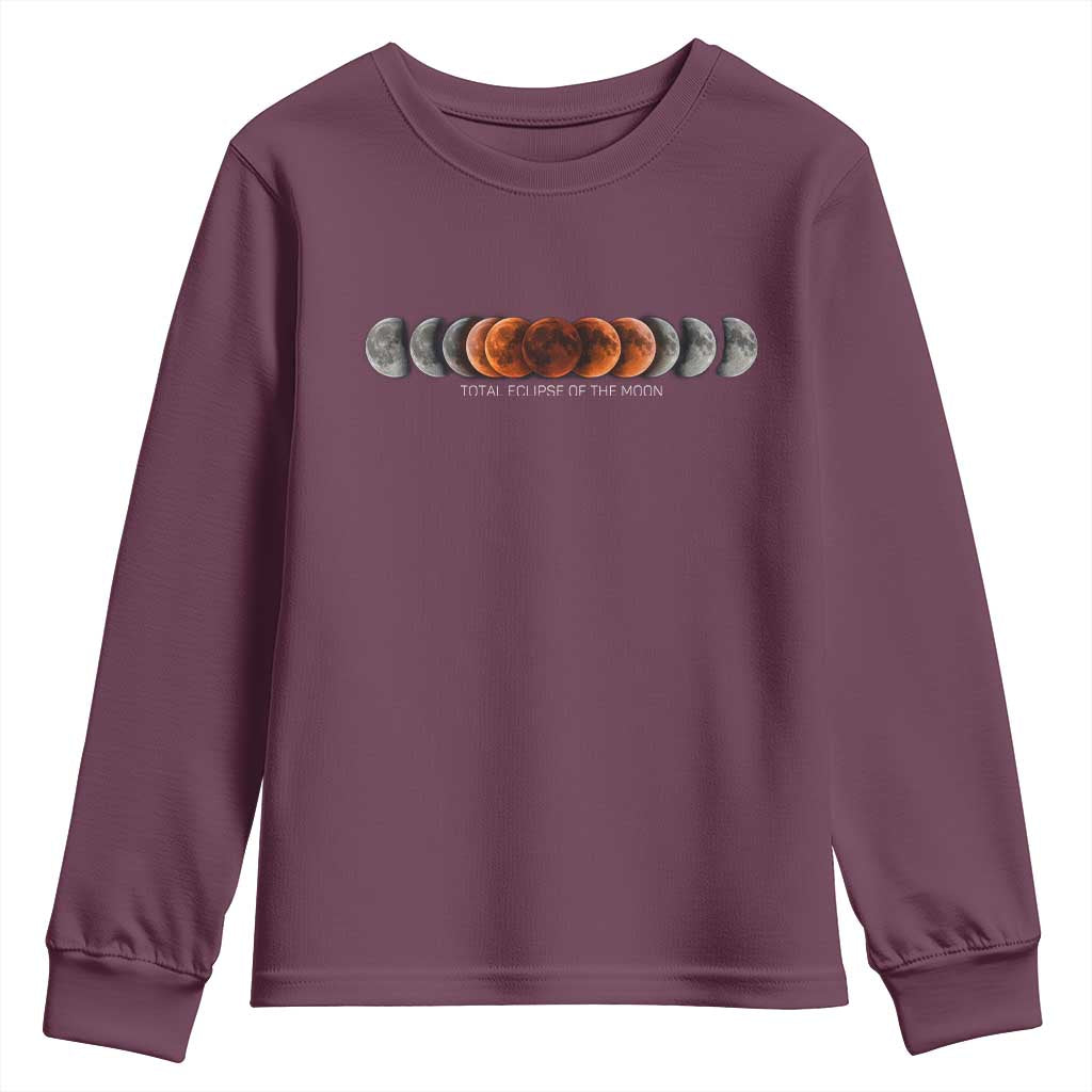 Total Eclipse of the Moon Phases Youth Sweatshirt Blood Moon Space Astronomy Celestial Graphic TS02 Maroon Print Your Wear
