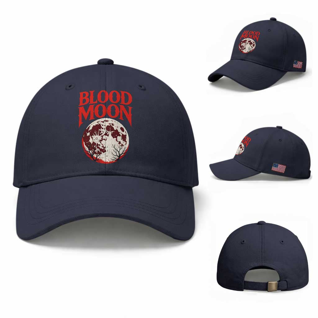 Retro Blood Moon Graphic Baseball Cap Mystic Celestial Gothic Astronomy Art TS02 Baseball Cap Universal Fit Navy Print Your Wear