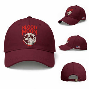 Retro Blood Moon Graphic Baseball Cap Mystic Celestial Gothic Astronomy Art TS02 Baseball Cap Universal Fit Maroon Print Your Wear