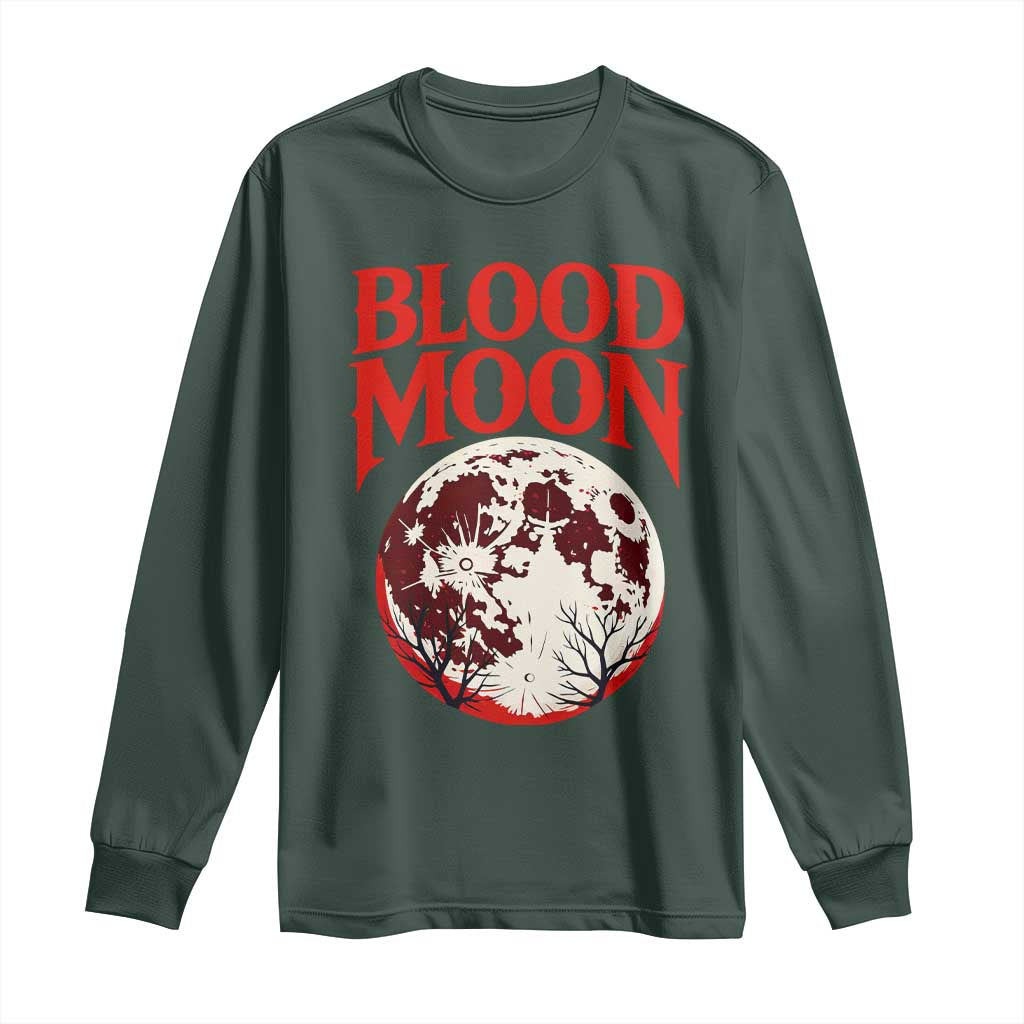 Retro Blood Moon Graphic Long Sleeve Shirt Mystic Celestial Gothic Astronomy Art TS02 Dark Forest Green Print Your Wear