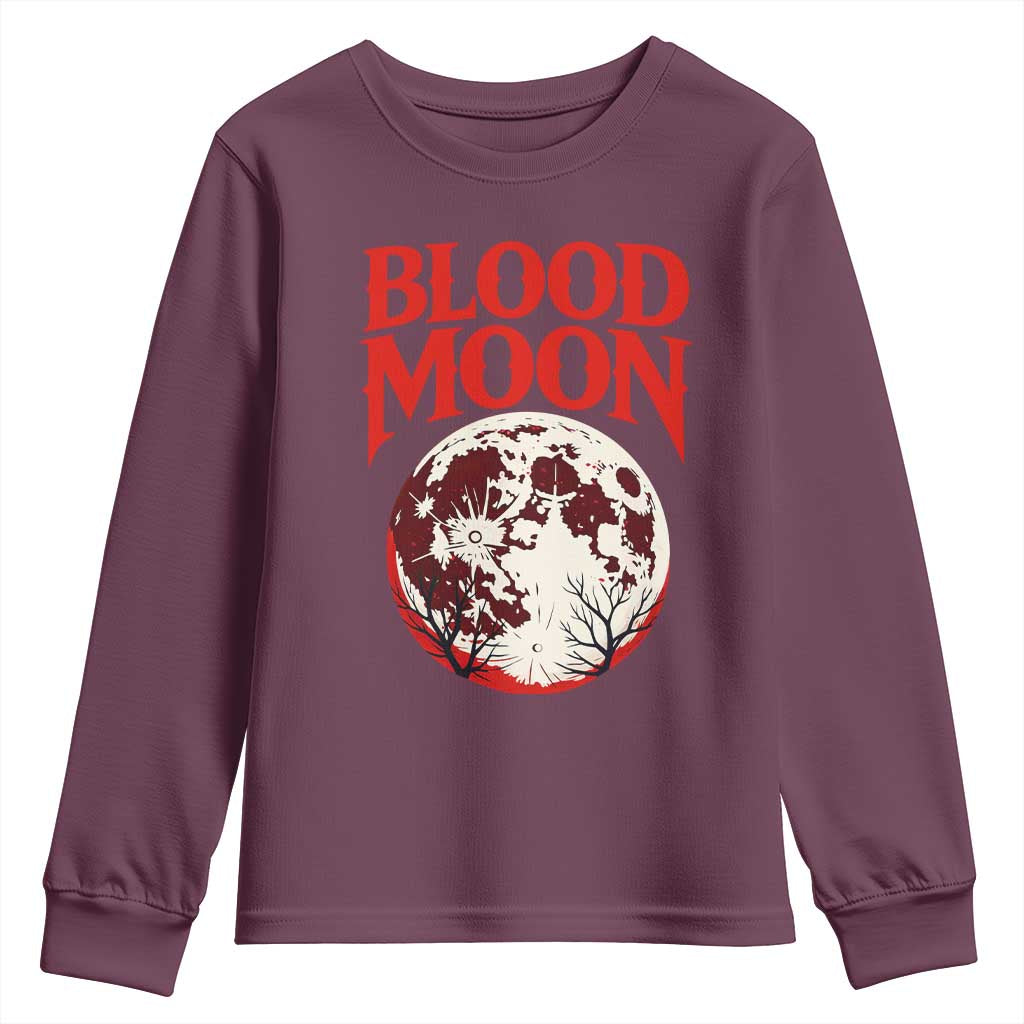 Retro Blood Moon Graphic Youth Sweatshirt Mystic Celestial Gothic Astronomy Art TS02 Maroon Print Your Wear