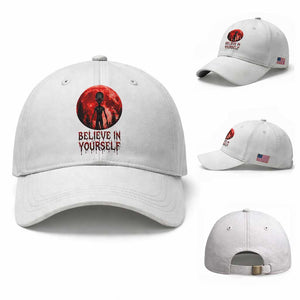 Creepy Alien Believe In Yourself Baseball Cap Funny Blood Moon Sci-Fi Horror Graphic TS02 Baseball Cap Universal Fit White Print Your Wear