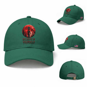 Creepy Alien Believe In Yourself Baseball Cap Funny Blood Moon Sci-Fi Horror Graphic TS02 Baseball Cap Universal Fit Irish Green Print Your Wear