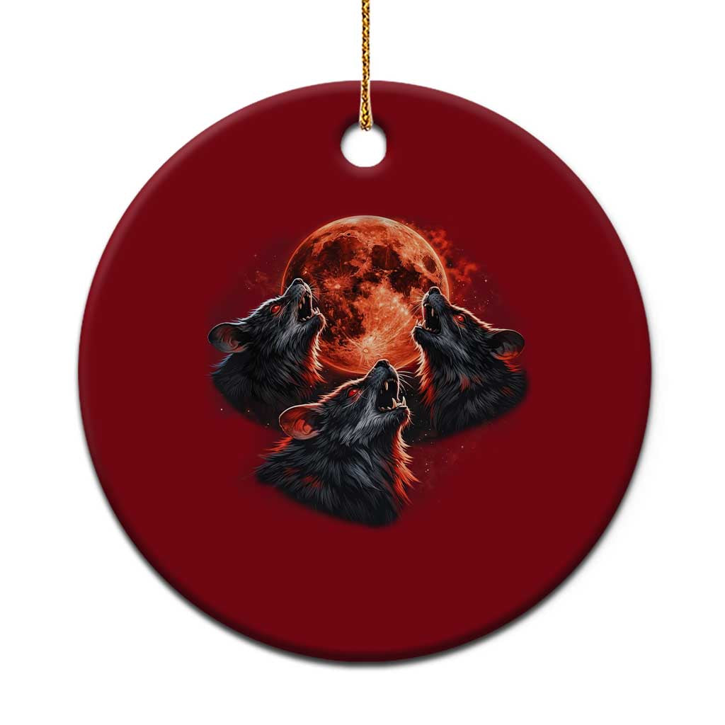 Majestic Three Wolves Howling at Red Blood Moon Graphic Ceramic Ornament Wild Nature with Celestial Astronomy TS02 1pc Red Print Your Wear