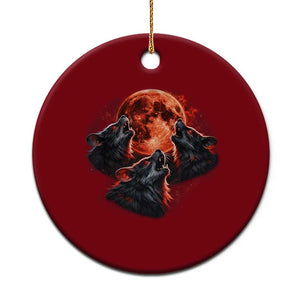 Majestic Three Wolves Howling at Red Blood Moon Graphic Ceramic Ornament Wild Nature with Celestial Astronomy TS02 1pc Red Print Your Wear