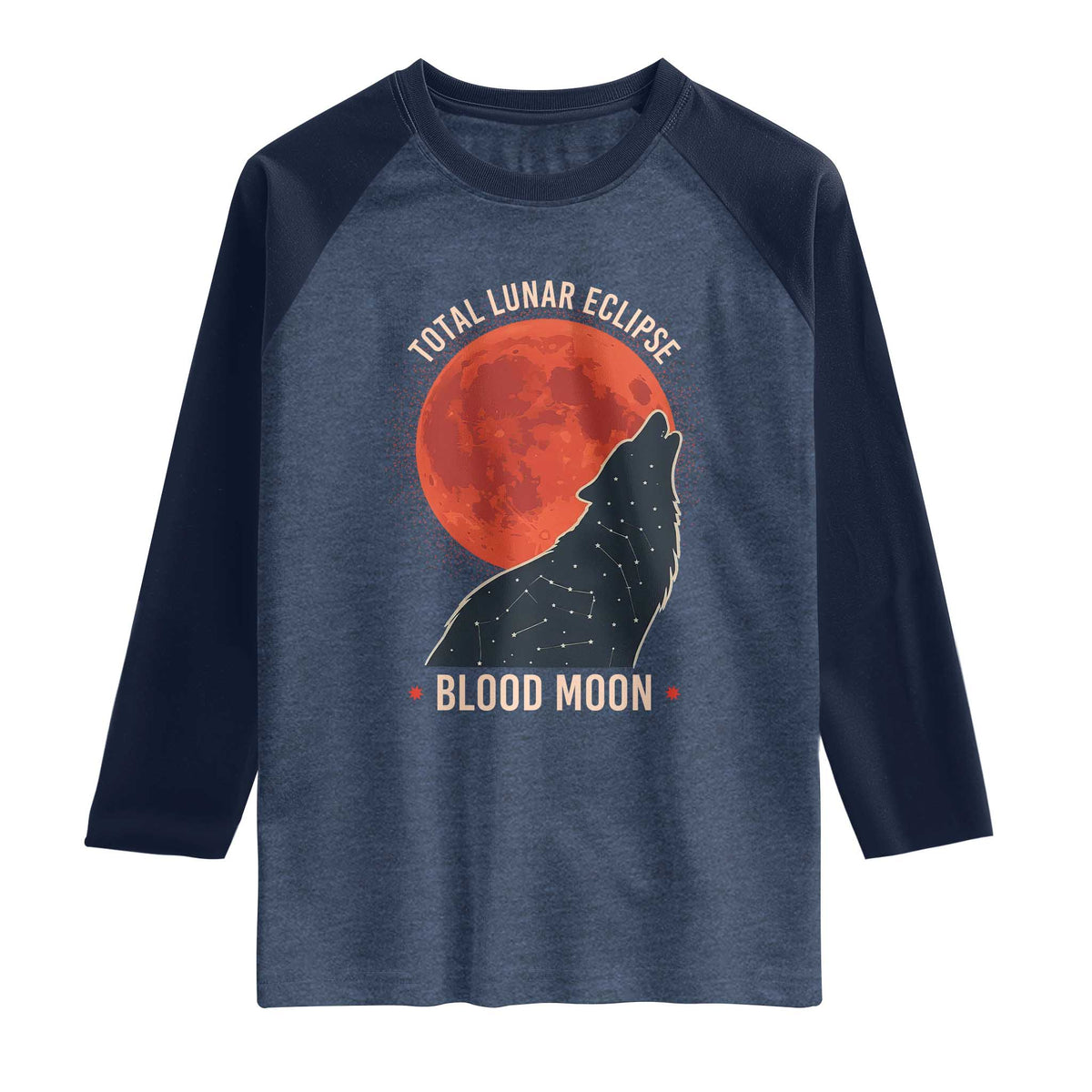 Total Lunar Eclipse March 3 2026 Raglan Shirt Constellation Wolf Souvenir Graphic TS02 Heather Denim Navy Print Your Wear