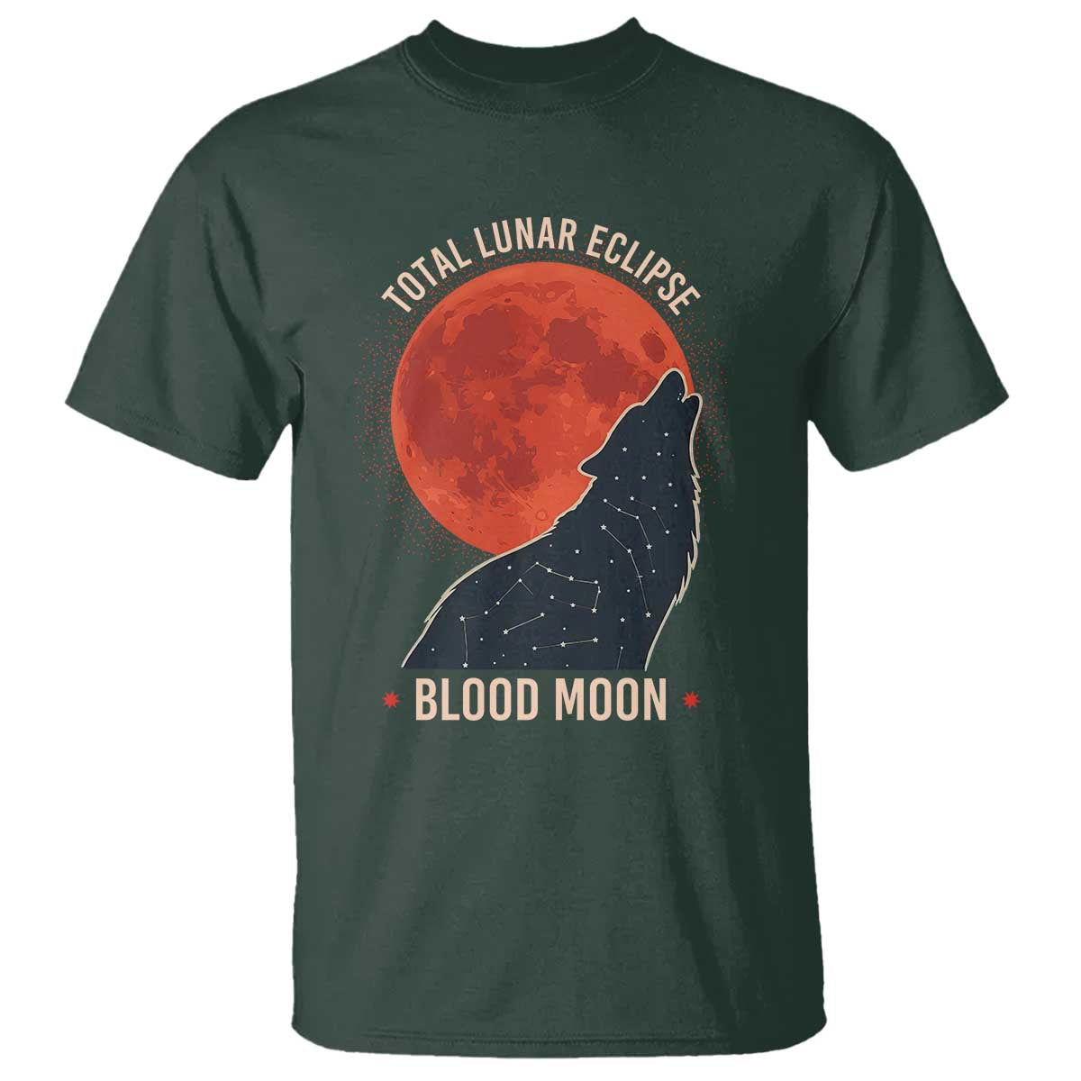 Total Lunar Eclipse March 3 2026 T Shirt Constellation Wolf Souvenir Graphic TS02 Dark Forest Green Print Your Wear