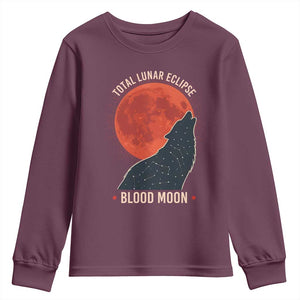 Total Lunar Eclipse March 3 2026 Youth Sweatshirt Constellation Wolf Souvenir Graphic TS02 Maroon Print Your Wear