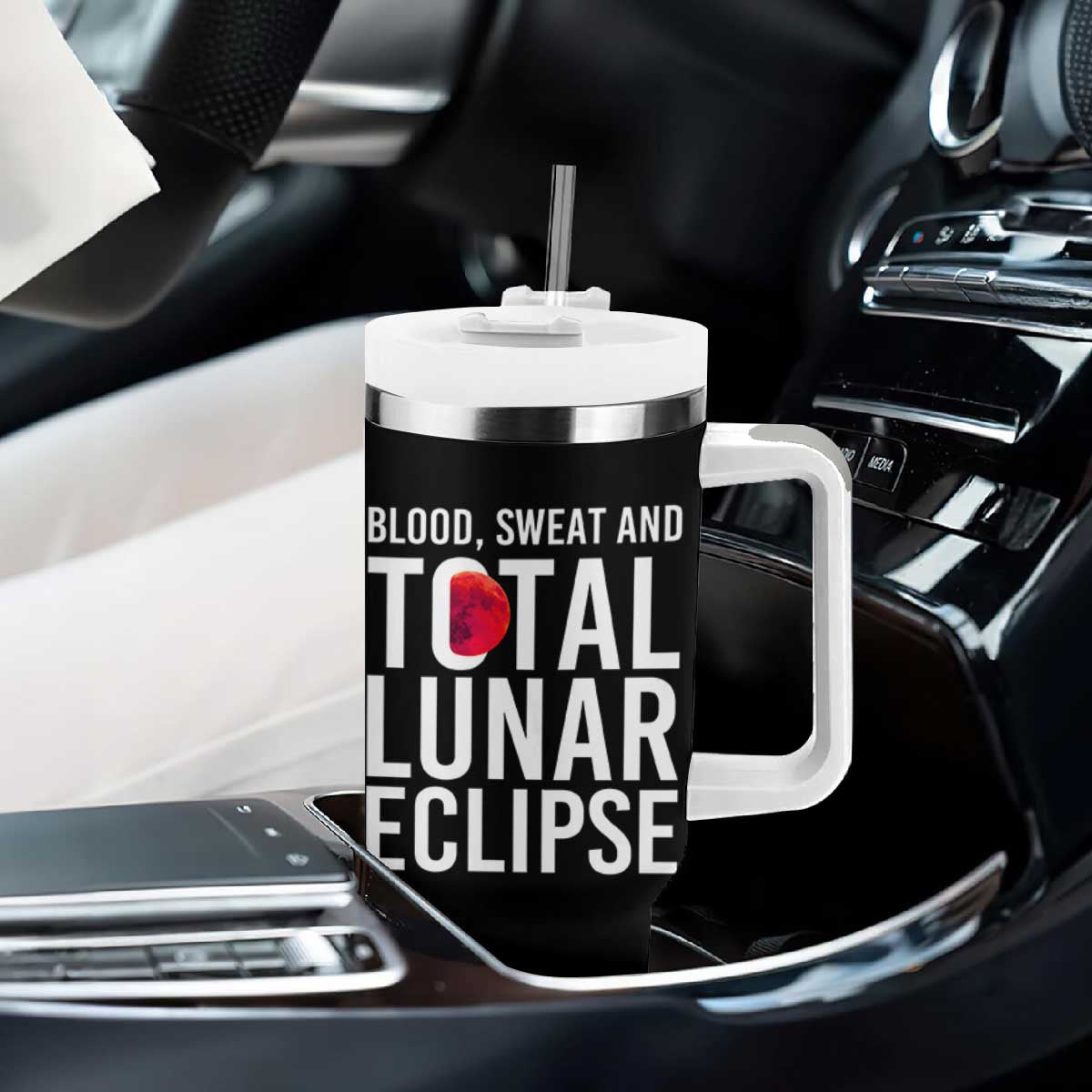 Blood Sweat and Total Lunar Eclipse Tumbler With Handle Funny Astronomy Pun Graphic TS02 Print Your Wear