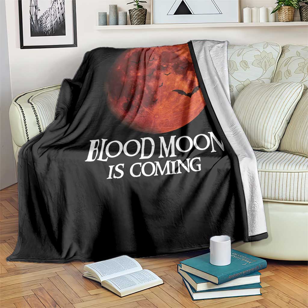 Blood Moon Is Coming Spooky Halloween Throw Blanket Flying Bats Gothic Dark Horror Graphic TS02 Print Your Wear