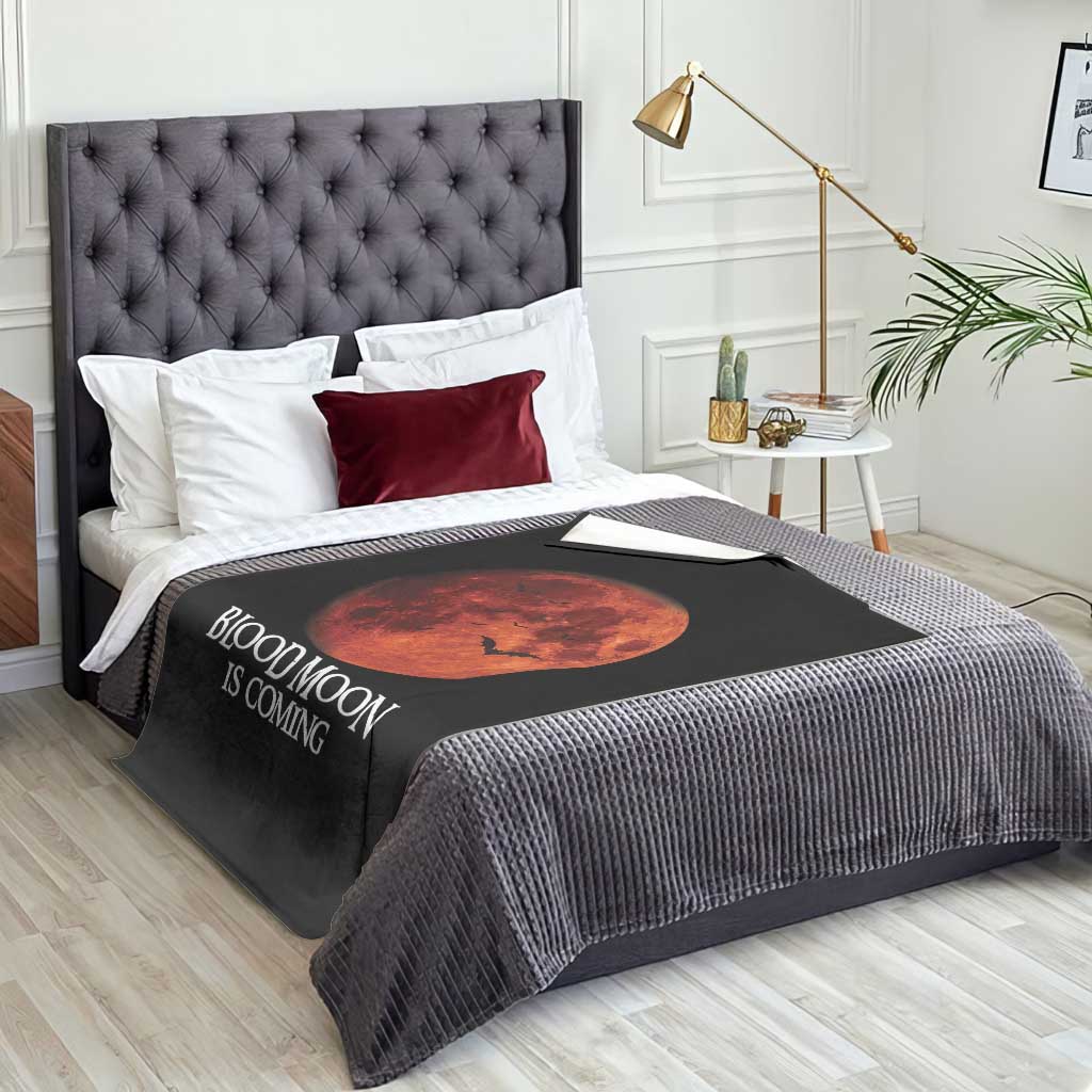 Blood Moon Is Coming Spooky Halloween Throw Blanket Flying Bats Gothic Dark Horror Graphic TS02 Print Your Wear