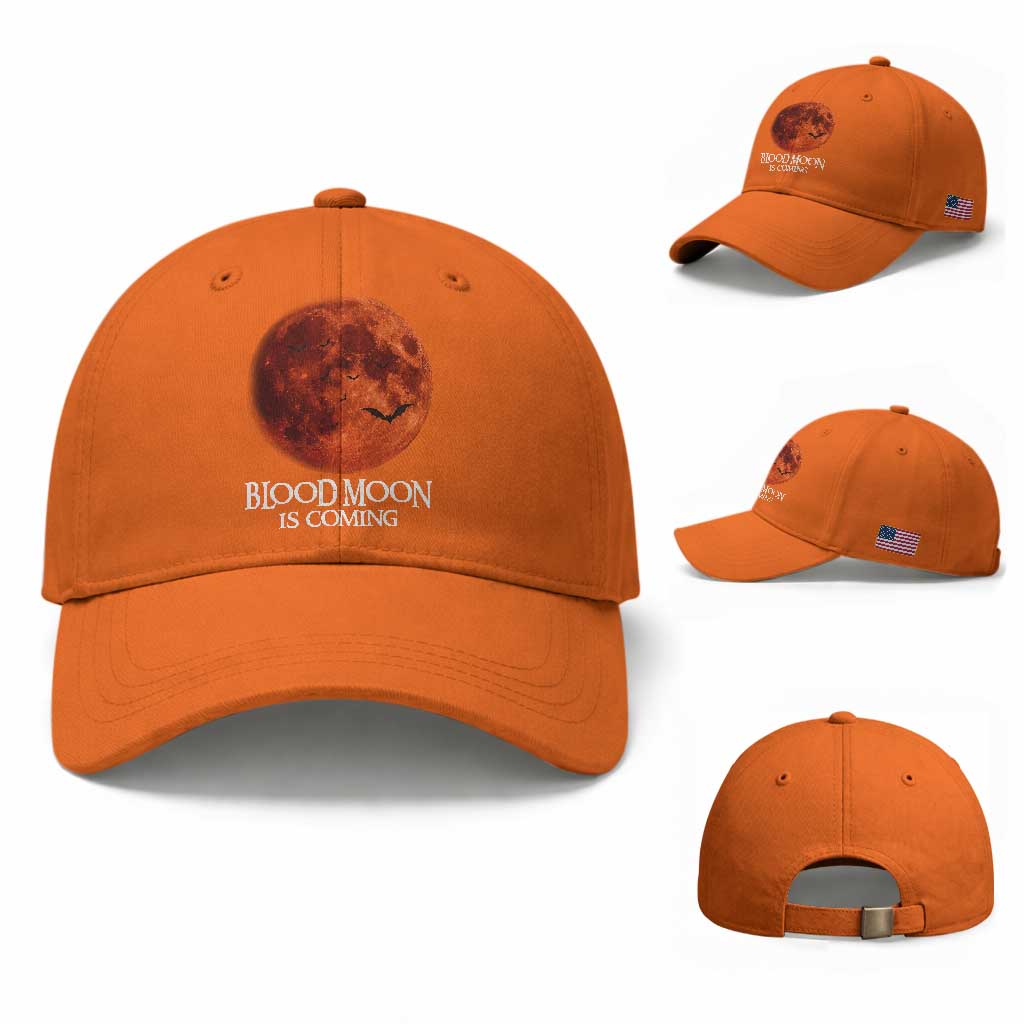 Blood Moon Is Coming Spooky Halloween Baseball Cap Flying Bats Gothic Dark Horror Graphic TS02 Baseball Cap Universal Fit Orange Print Your Wear