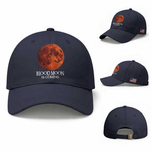 Blood Moon Is Coming Spooky Halloween Baseball Cap Flying Bats Gothic Dark Horror Graphic TS02 Baseball Cap Universal Fit Navy Print Your Wear