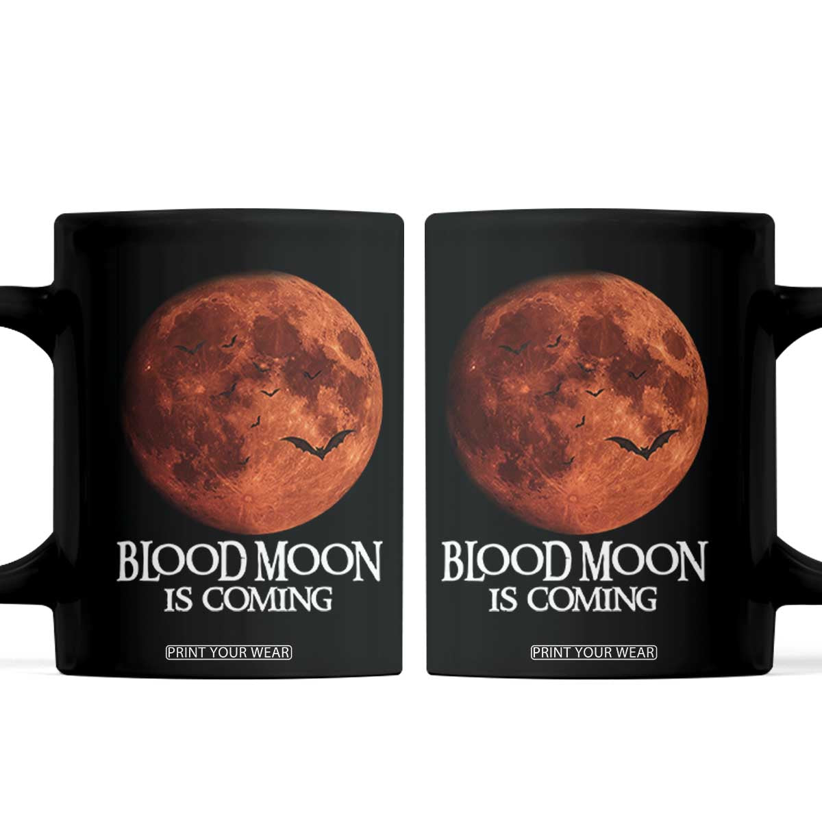 Blood Moon Is Coming Spooky Halloween Coffee Mug Flying Bats Gothic Dark Horror Graphic TS02 Black Print Your Wear