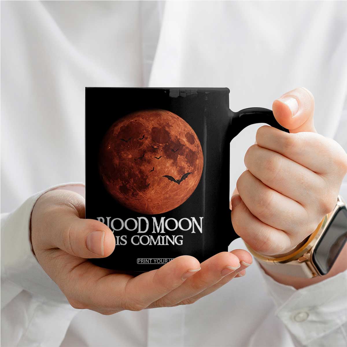 Blood Moon Is Coming Spooky Halloween Coffee Mug Flying Bats Gothic Dark Horror Graphic TS02 Print Your Wear