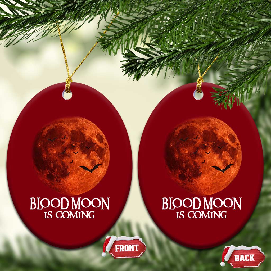 Blood Moon Is Coming Spooky Halloween Ceramic Ornament Flying Bats Gothic Dark Horror Graphic TS02 Print Your Wear