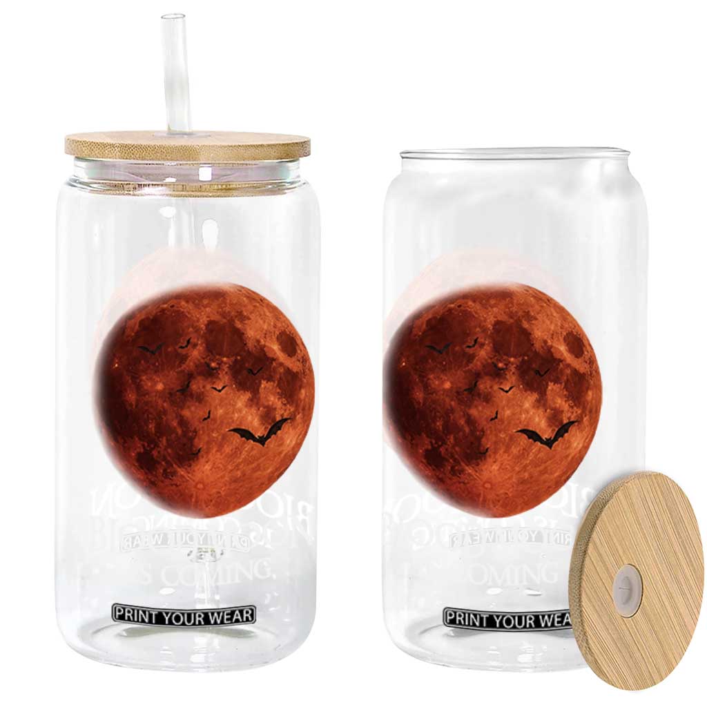 Blood Moon Is Coming Spooky Halloween Glass Can Flying Bats Gothic Dark Horror Graphic TS02 Print Your Wear