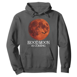 Blood Moon Is Coming Spooky Halloween Hoodie Flying Bats Gothic Dark Horror Graphic TS02 Dark Heather Print Your Wear
