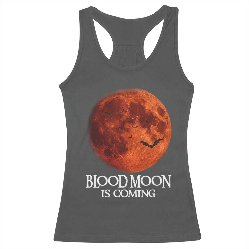 Blood Moon Is Coming Spooky Halloween Racerback Tank Top Flying Bats Gothic Dark Horror Graphic TS02 Dark Heather Print Your Wear