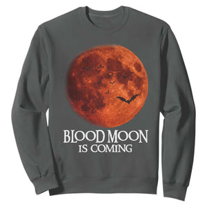Blood Moon Is Coming Spooky Halloween Sweatshirt Flying Bats Gothic Dark Horror Graphic TS02 Dark Heather Print Your Wear