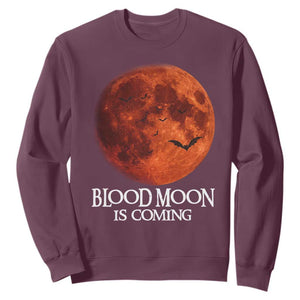 Blood Moon Is Coming Spooky Halloween Sweatshirt Flying Bats Gothic Dark Horror Graphic TS02 Maroon Print Your Wear