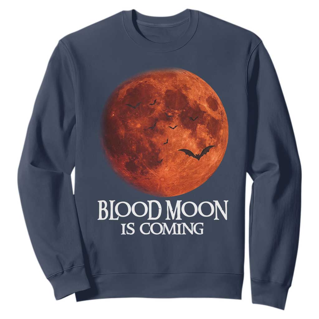 Blood Moon Is Coming Spooky Halloween Sweatshirt Flying Bats Gothic Dark Horror Graphic TS02 Navy Print Your Wear