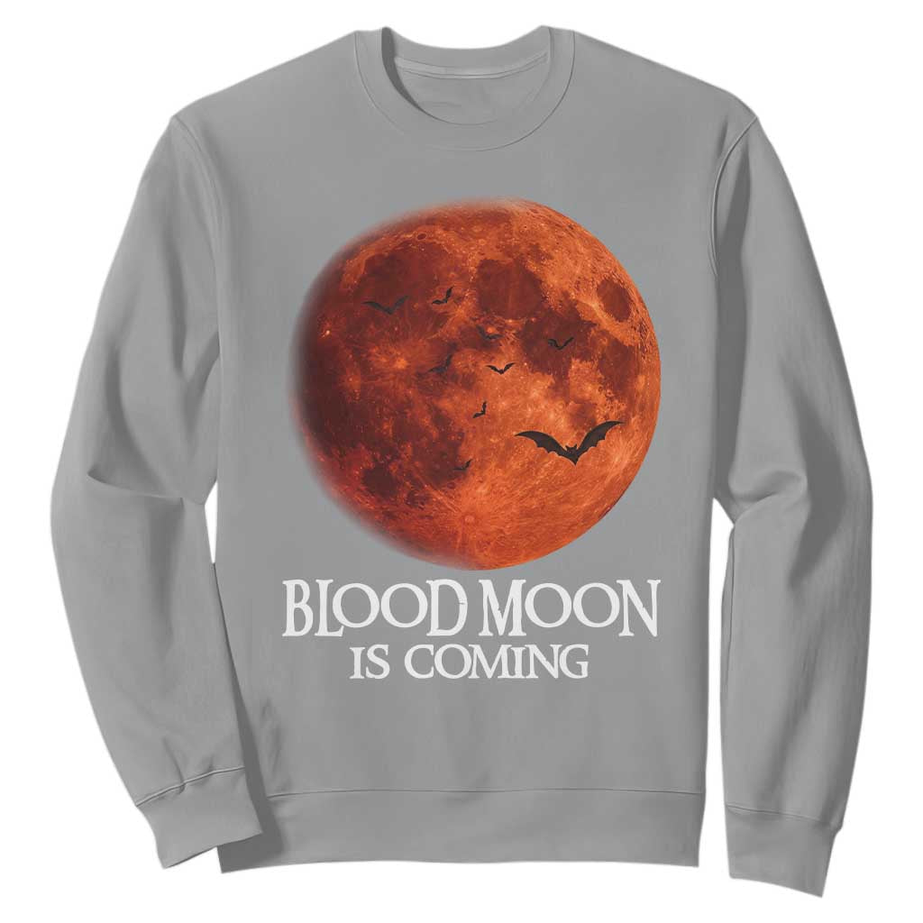 Blood Moon Is Coming Spooky Halloween Sweatshirt Flying Bats Gothic Dark Horror Graphic TS02 Sport Gray Print Your Wear