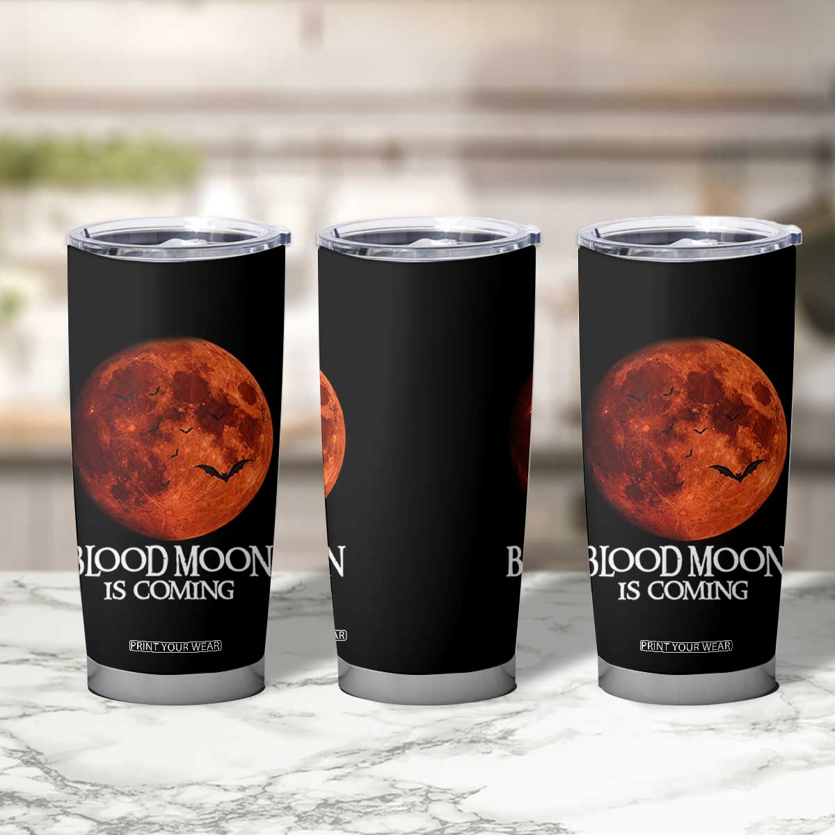 Blood Moon Is Coming Spooky Halloween Tumbler Cup Flying Bats Gothic Dark Horror Graphic TS02 Print Your Wear
