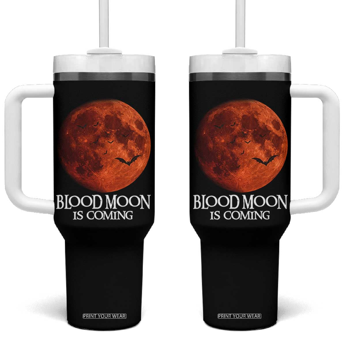 Blood Moon Is Coming Spooky Halloween Tumbler With Handle Flying Bats Gothic Dark Horror Graphic TS02 One Size: 40 oz Black Print Your Wear