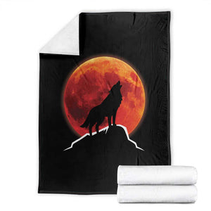 Howling Wolf Crimson Blood Moon Throw Blanket Mountain Wildlife Nature Graphic TS02 Black Print Your Wear