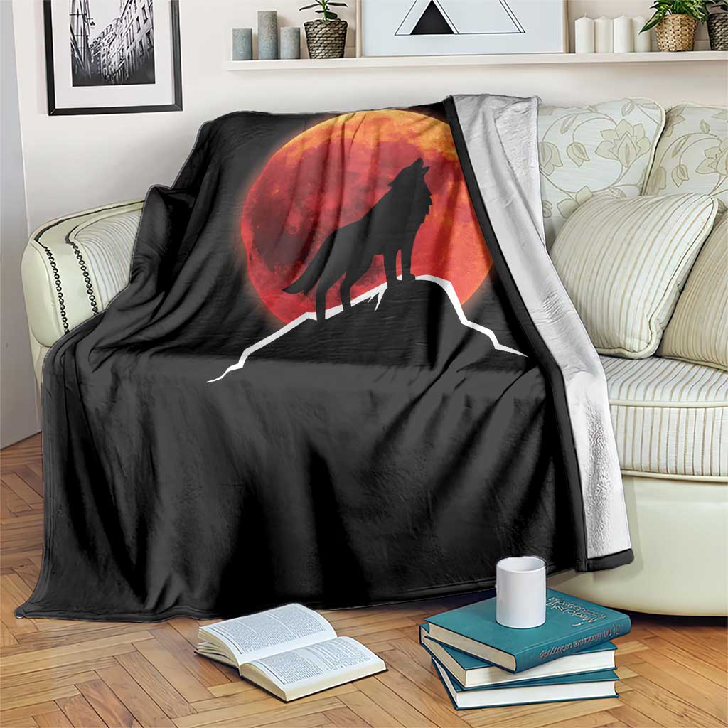 Howling Wolf Crimson Blood Moon Throw Blanket Mountain Wildlife Nature Graphic TS02 Print Your Wear