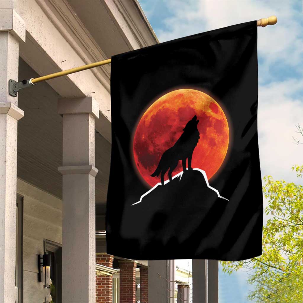 Howling Wolf Crimson Blood Moon Garden Flag Mountain Wildlife Nature Graphic TS02 Print Your Wear