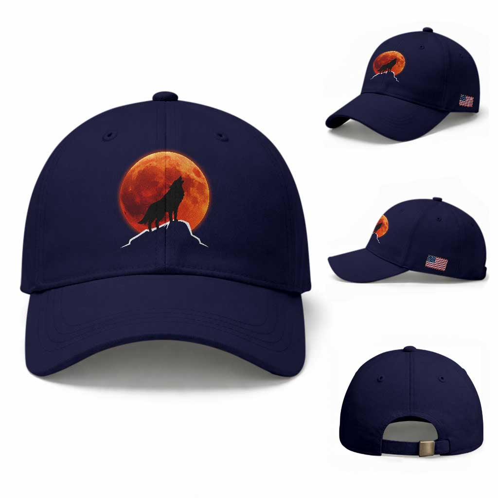 Howling Wolf Crimson Blood Moon Baseball Cap Mountain Wildlife Nature Graphic TS02 Baseball Cap Universal Fit Dark Blue Print Your Wear