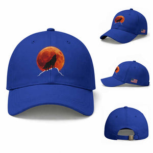 Howling Wolf Crimson Blood Moon Baseball Cap Mountain Wildlife Nature Graphic TS02 Baseball Cap Universal Fit Royal Blue Print Your Wear