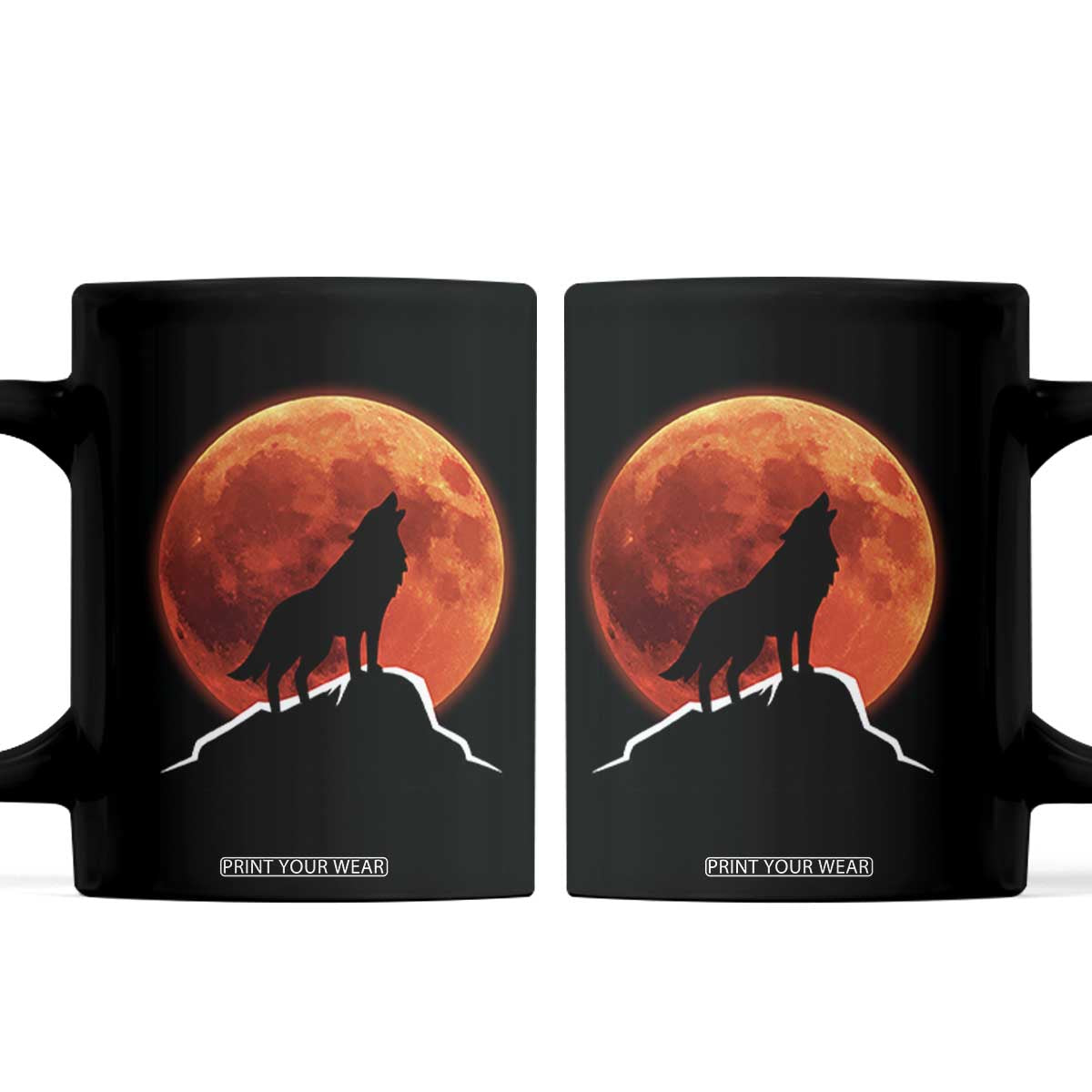 Howling Wolf Crimson Blood Moon Coffee Mug Mountain Wildlife Nature Graphic TS02 Black Print Your Wear