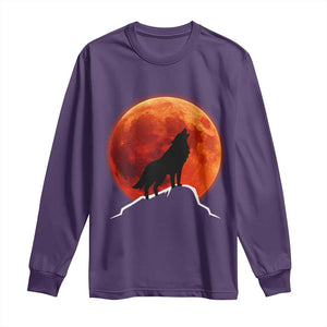 Howling Wolf Crimson Blood Moon Long Sleeve Shirt Mountain Wildlife Nature Graphic TS02 Purple Print Your Wear